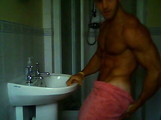 Adam Charlton Showering And Then Flexing and Posing
