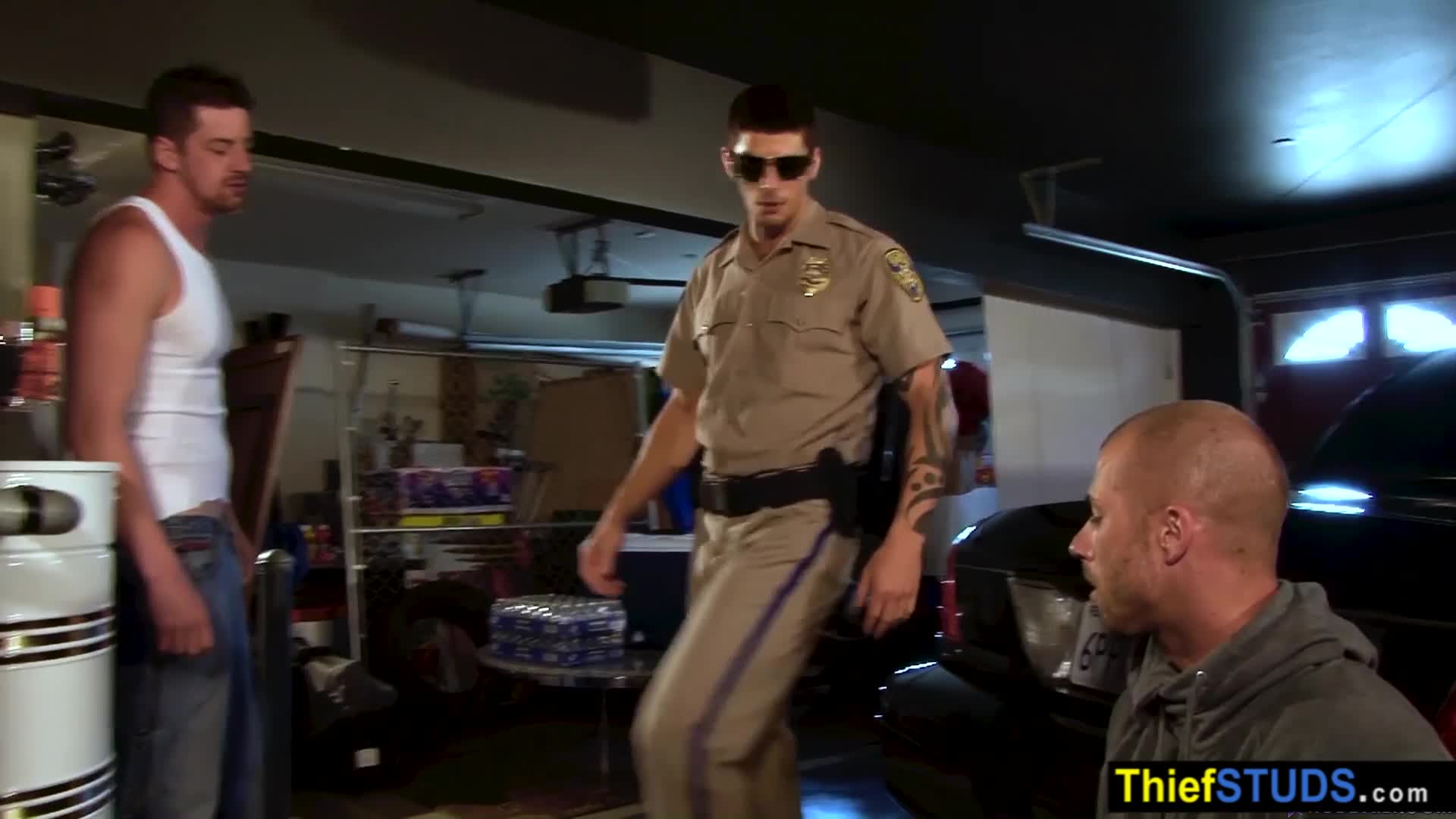 Teen perp riding on the long cock of the law bareback